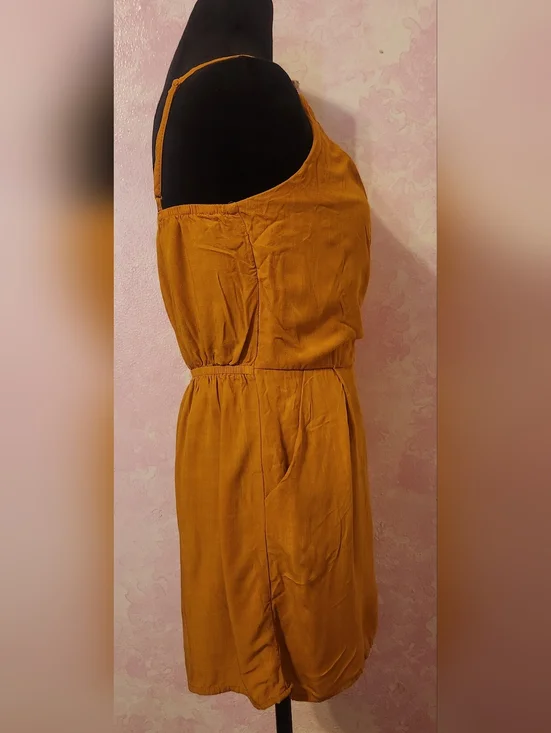 Mustard Wrap Romper with Tie Waist - Picture 2 of 4